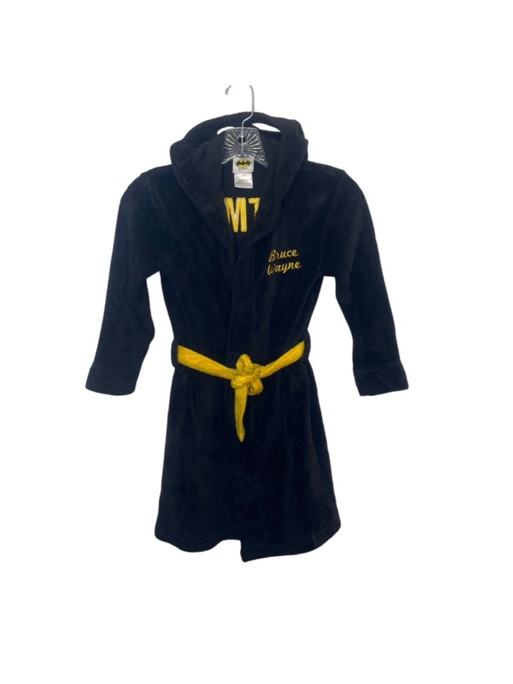 Batman Hooded Bathrobe Boys Small Black Yellow Bruce Wayne Embroidery